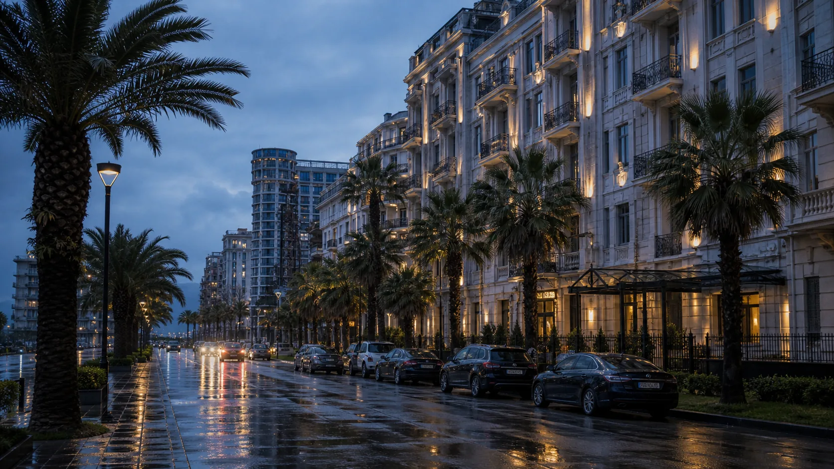 Batumi boulevard at dusk